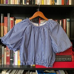 Antonio Melani Short Puff-Sleeve Gathered Shirred Crewneck